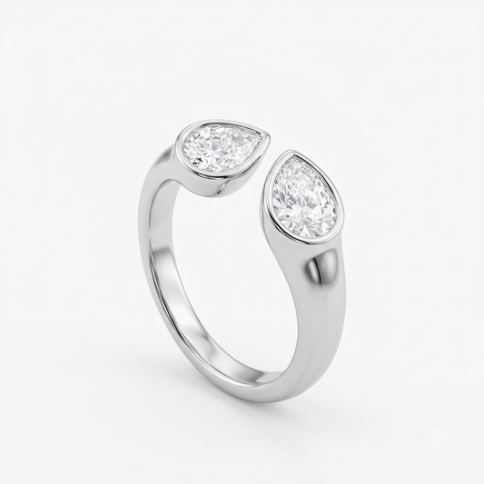 Dual Pear Bezel Open Ring