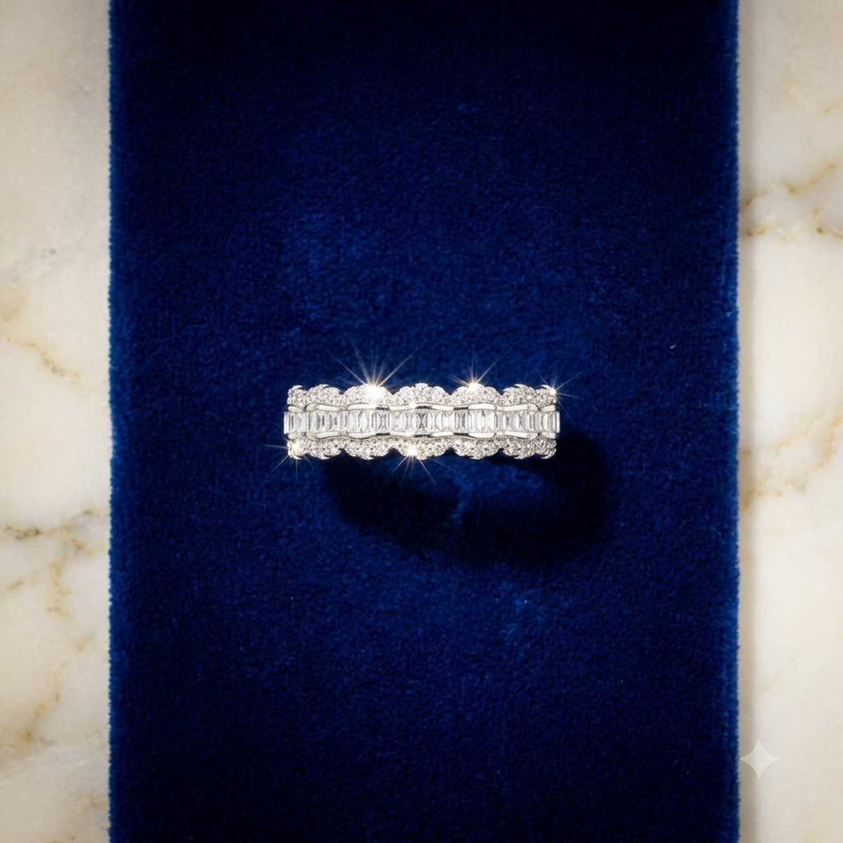 The Scalloped Baguette Eternity Band