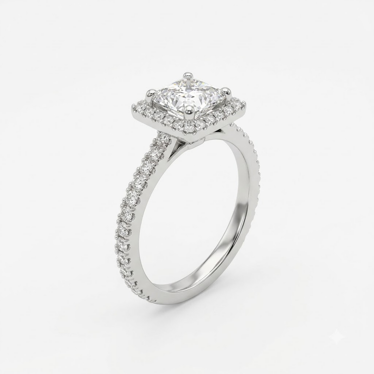 The Princess Halo Solitaire Ring
