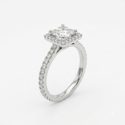 The Princess Halo Solitaire Ring