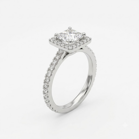 The Princess Halo Solitaire Ring