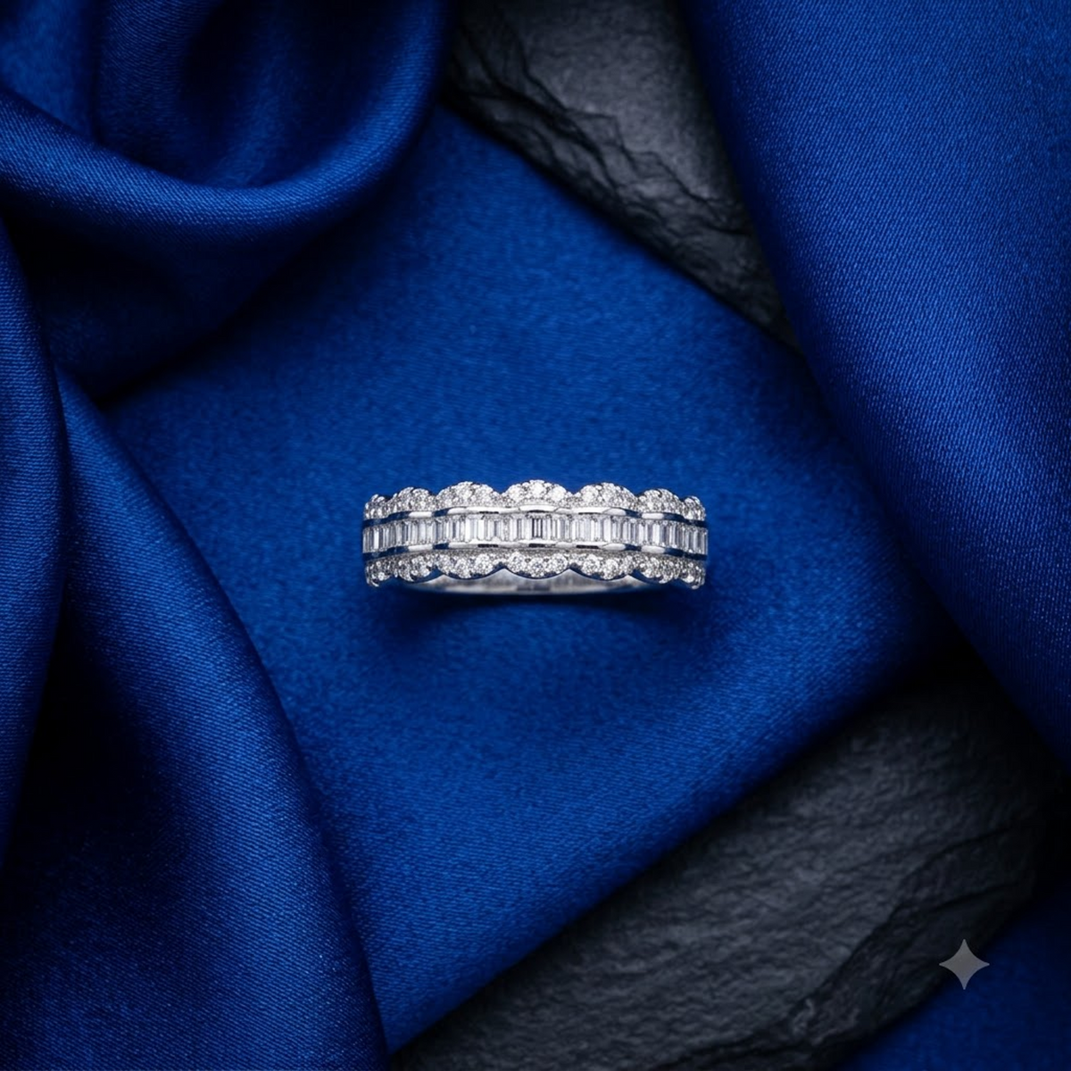 The Scalloped Baguette Eternity Band