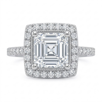 The Princess Halo Solitaire Ring