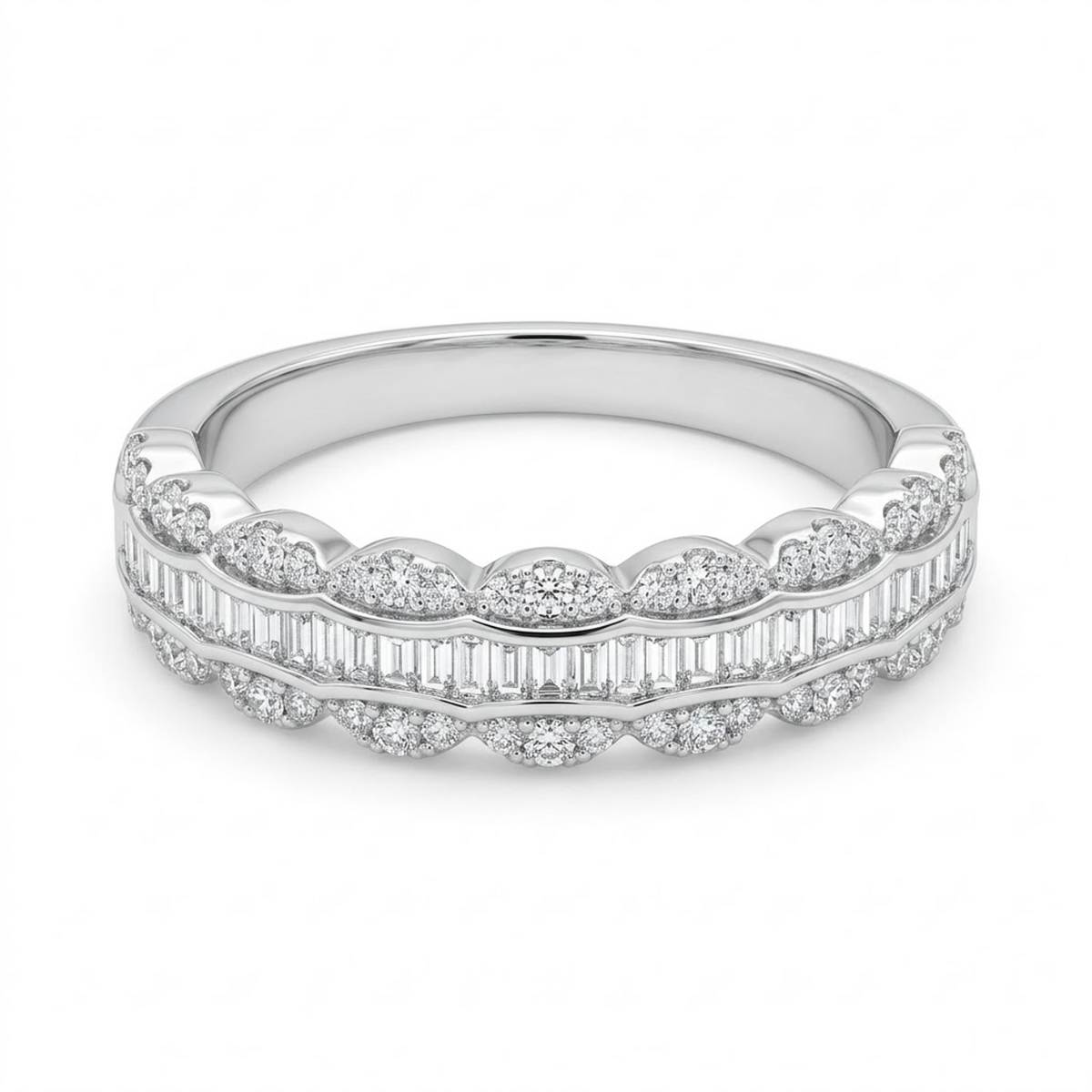 The Scalloped Baguette Eternity Band