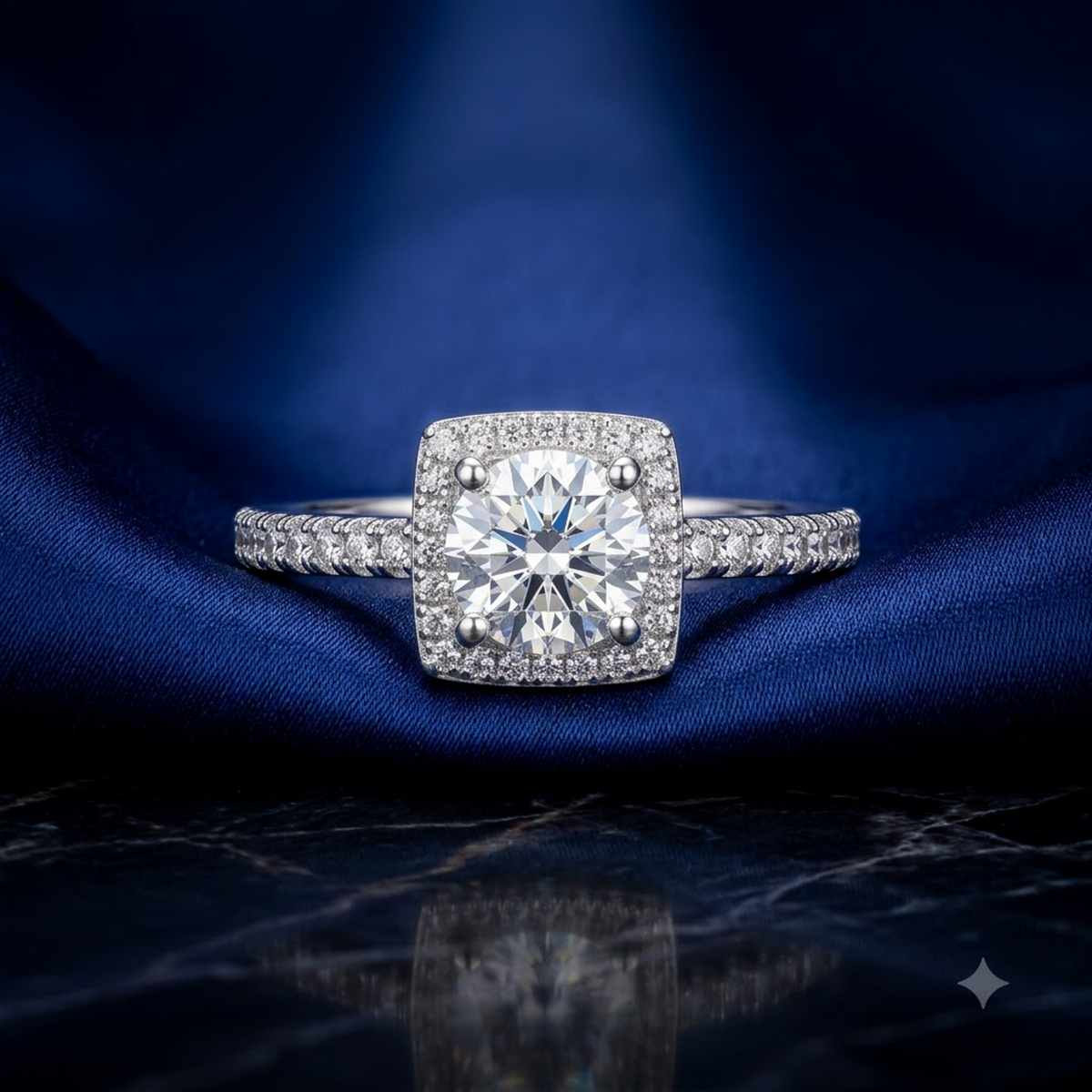 The Princess Halo Solitaire Ring