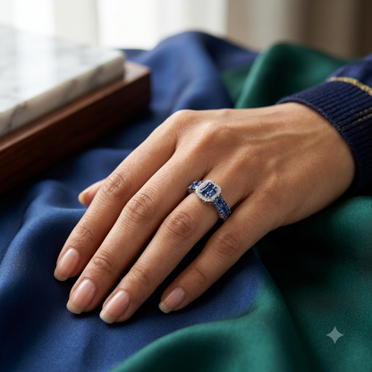 Sapphire Mosaic Halo Cocktail Ring