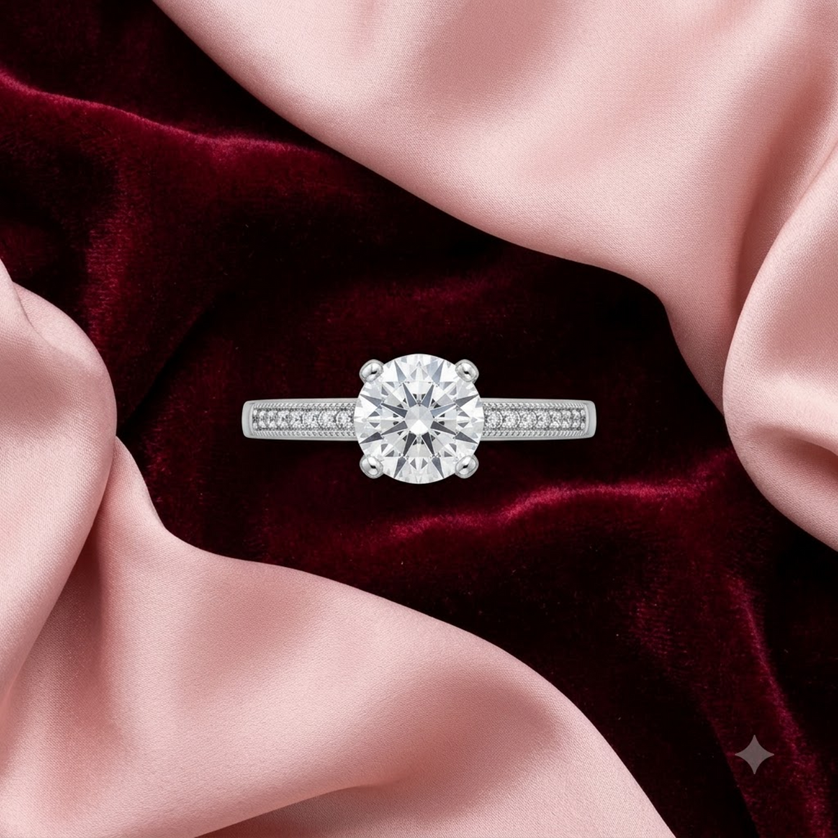 Classic Solitaire Pave Band Ring