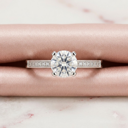 Classic Solitaire Pave Band Ring