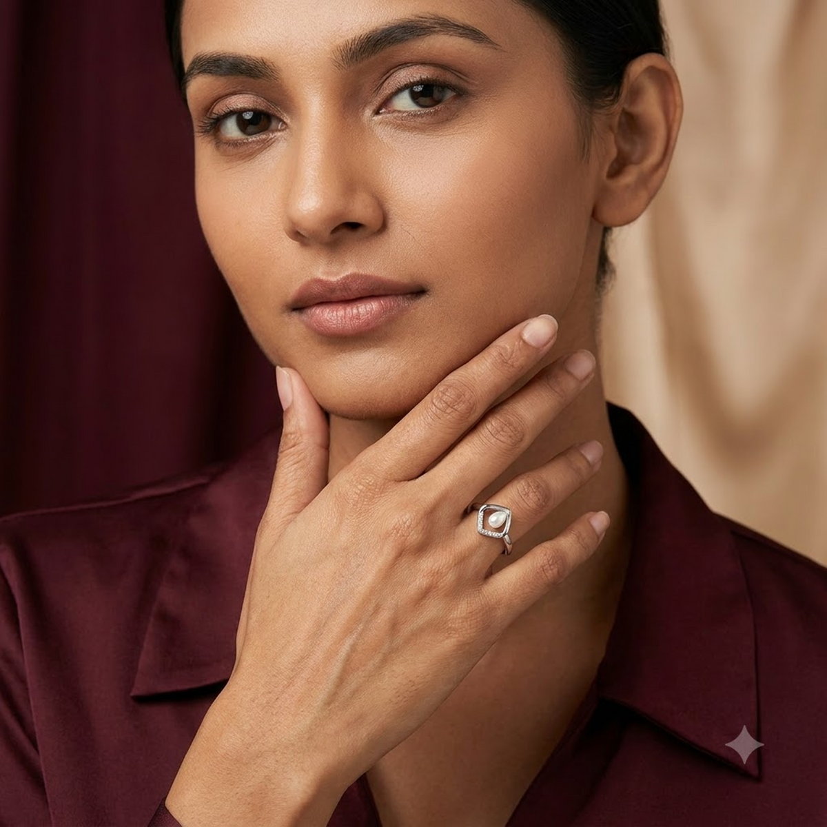 Geometric Open-Frame Pearl Ring
