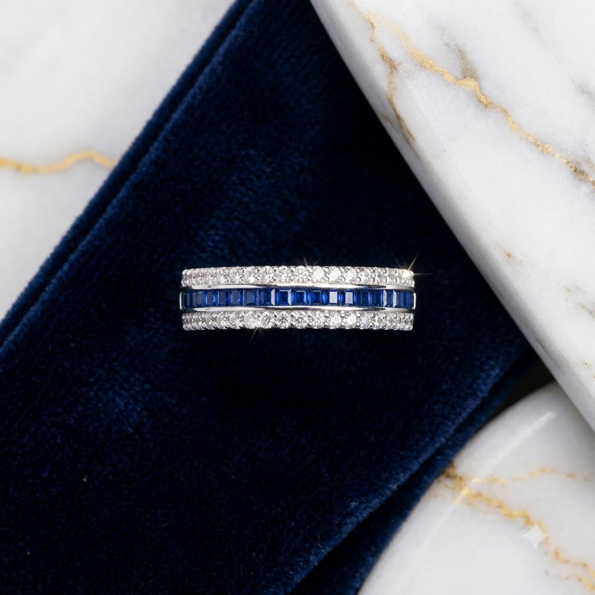 Triple-Row Channel-Set Sapphire Ring