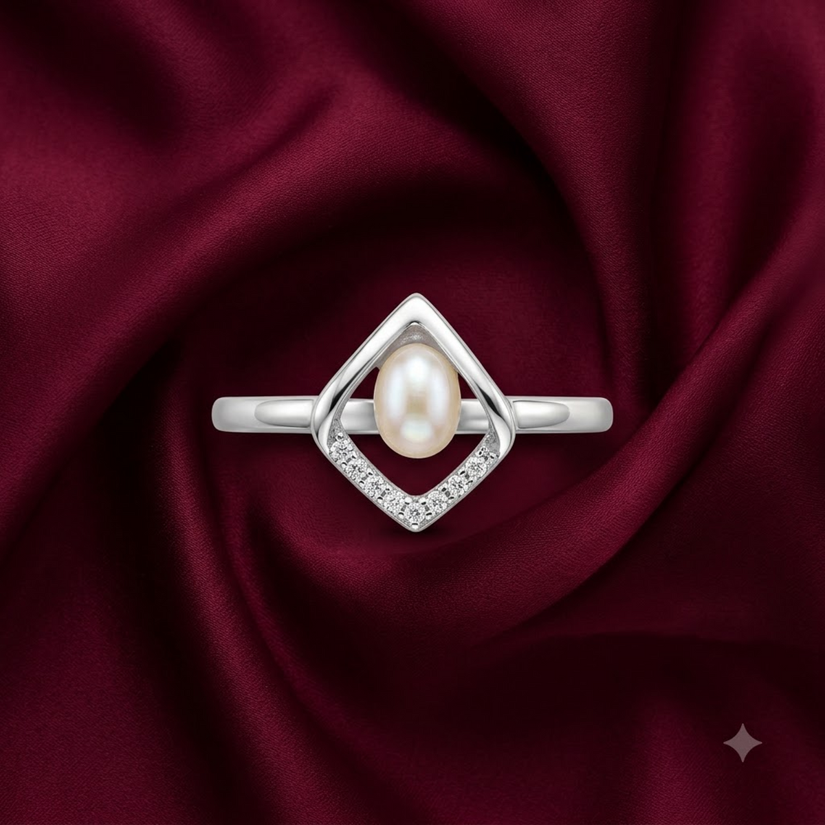 Geometric Open-Frame Pearl Ring