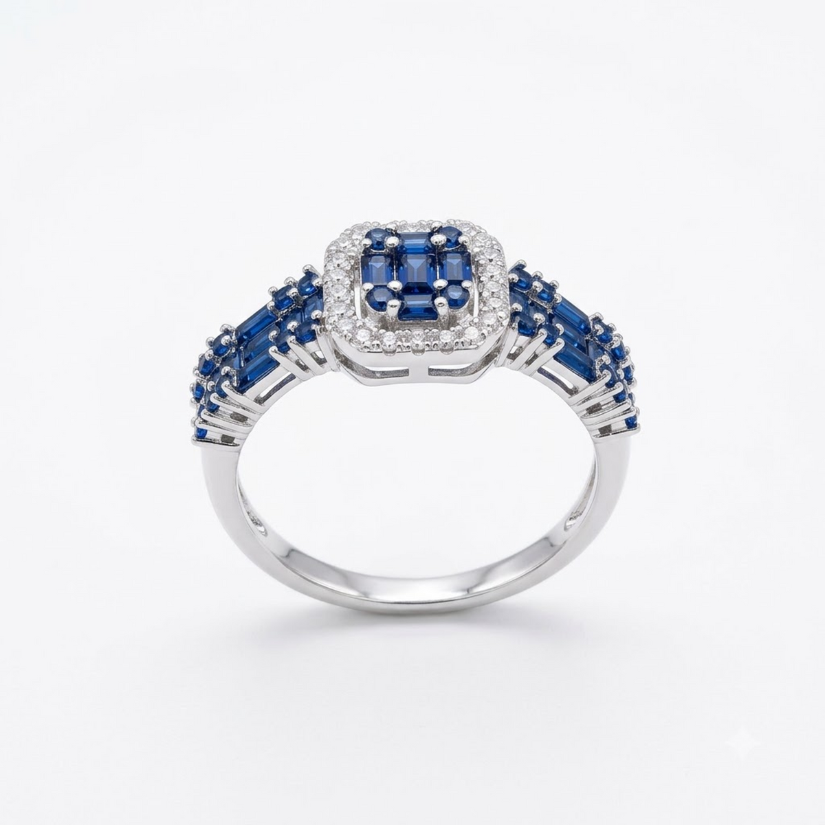 Sapphire Mosaic Halo Cocktail Ring
