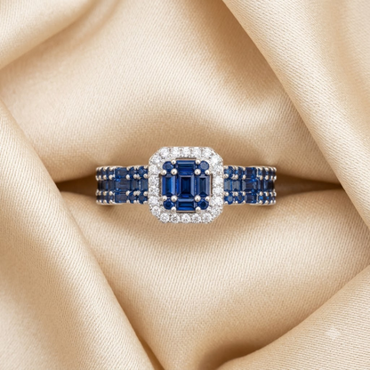 Sapphire Mosaic Halo Cocktail Ring