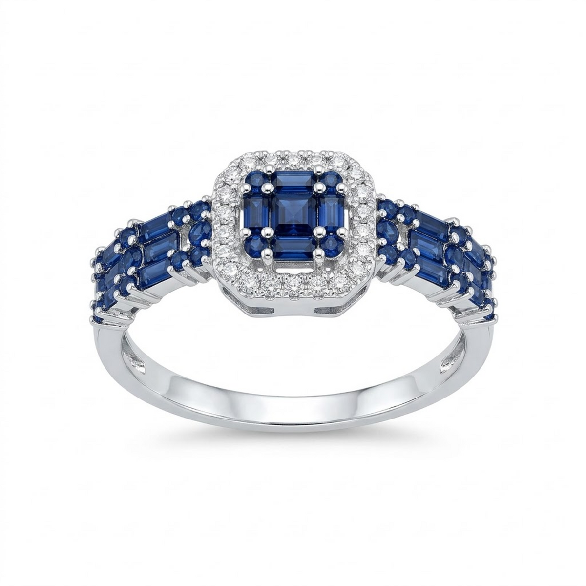 Sapphire Mosaic Halo Cocktail Ring