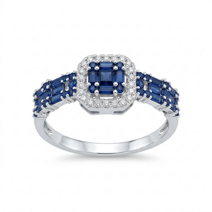 Sapphire Mosaic Halo Cocktail Ring