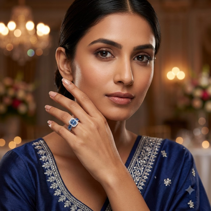 Sapphire Mosaic Halo Cocktail Ring