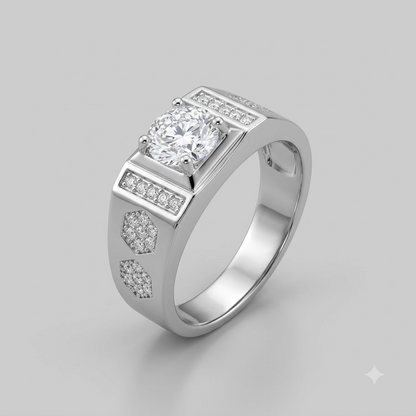 Silver Geometric Cluster Ring For Him