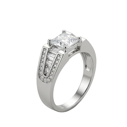 Silver Solitaire Channel Step Ring For Him