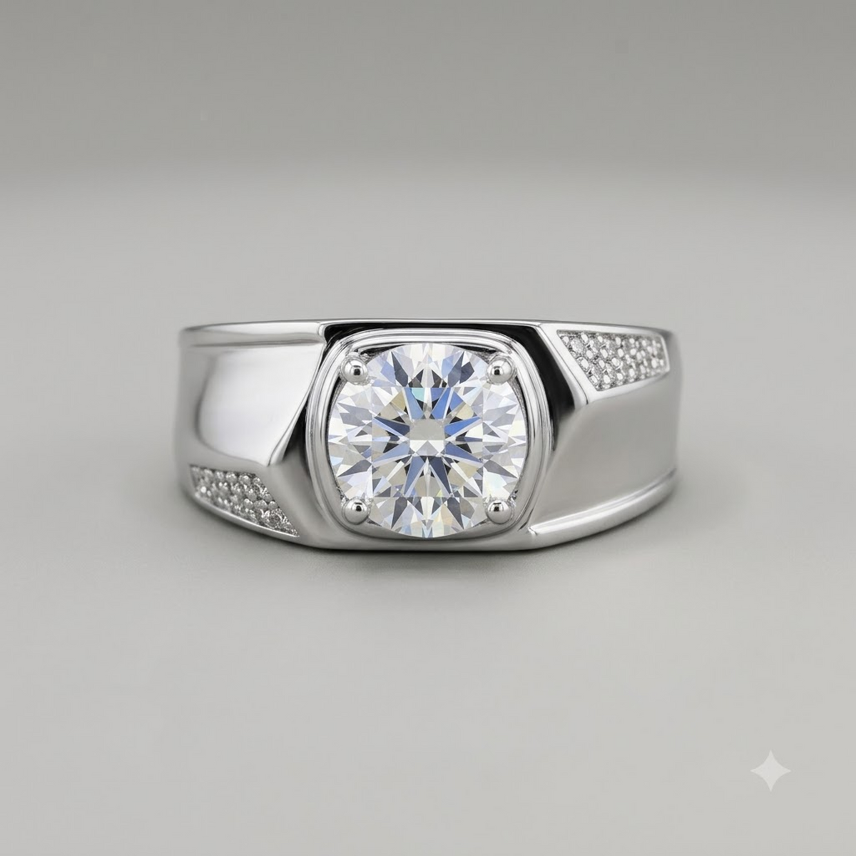 Silver Vector Edge Solitaire Ring For Him