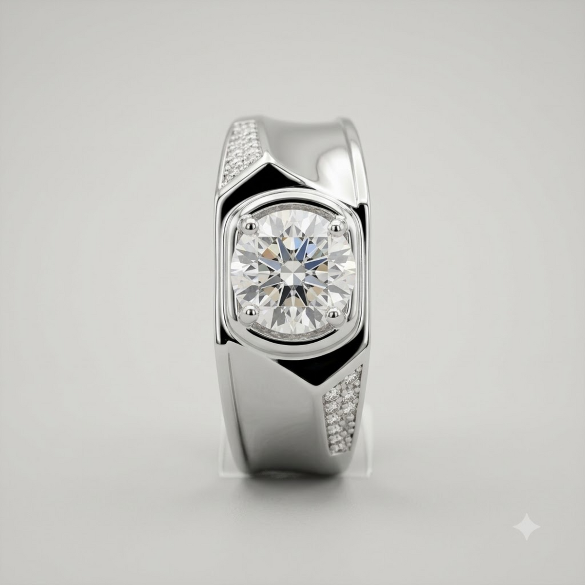 Silver Vector Edge Solitaire Ring For Him