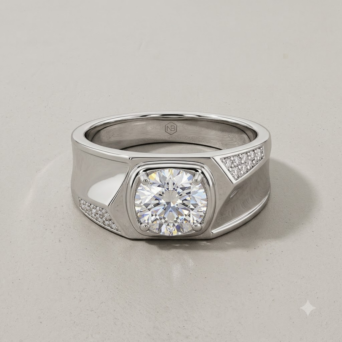 Silver Vector Edge Solitaire Ring For Him