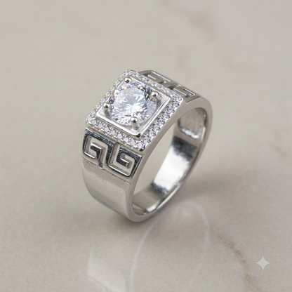 Silver Meander Motif Ring For Him
