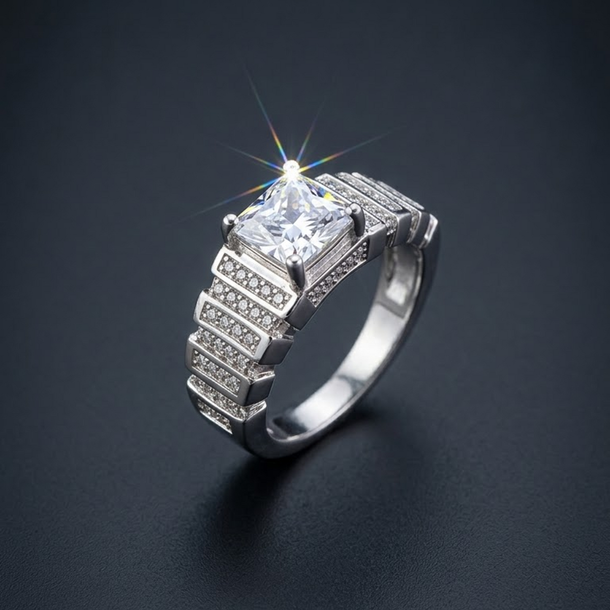 Silver Quadrant Step Ring For Him