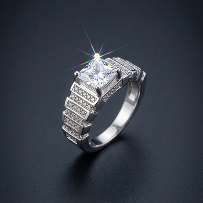 Silver Quadrant Step Ring For Him