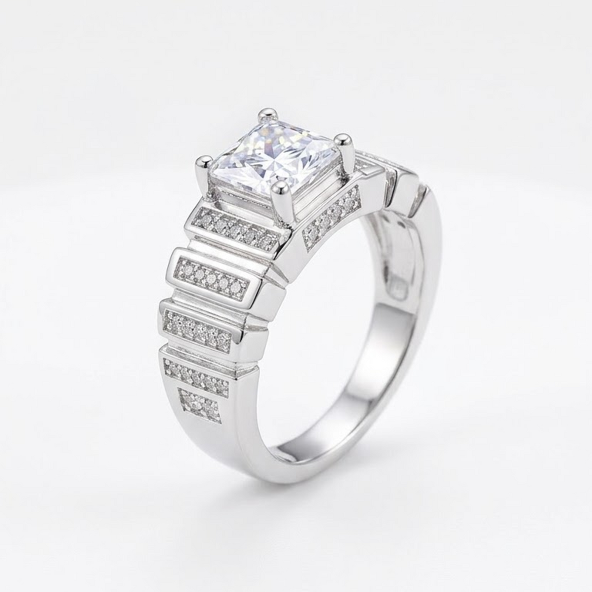 Silver Quadrant Step Ring For Him