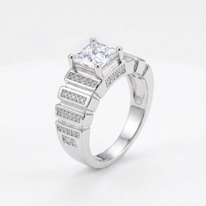 Silver Quadrant Step Ring For Him
