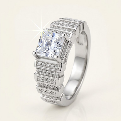 Silver Quadrant Step Ring For Him