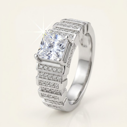 Silver Quadrant Step Ring For Him