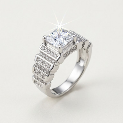 Silver Quadrant Step Ring For Him