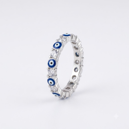 Silver Azure Evil Eye Ring