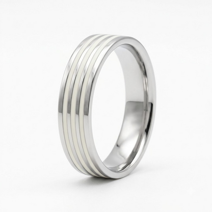 Silver Triple Stripe Enamel Band