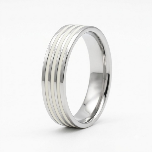 Silver Triple Stripe Enamel Band