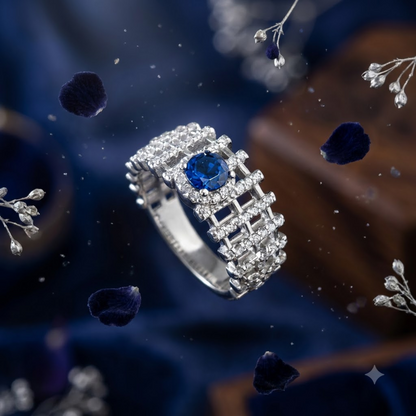 Silver Blue Sapphire Sovereign Band