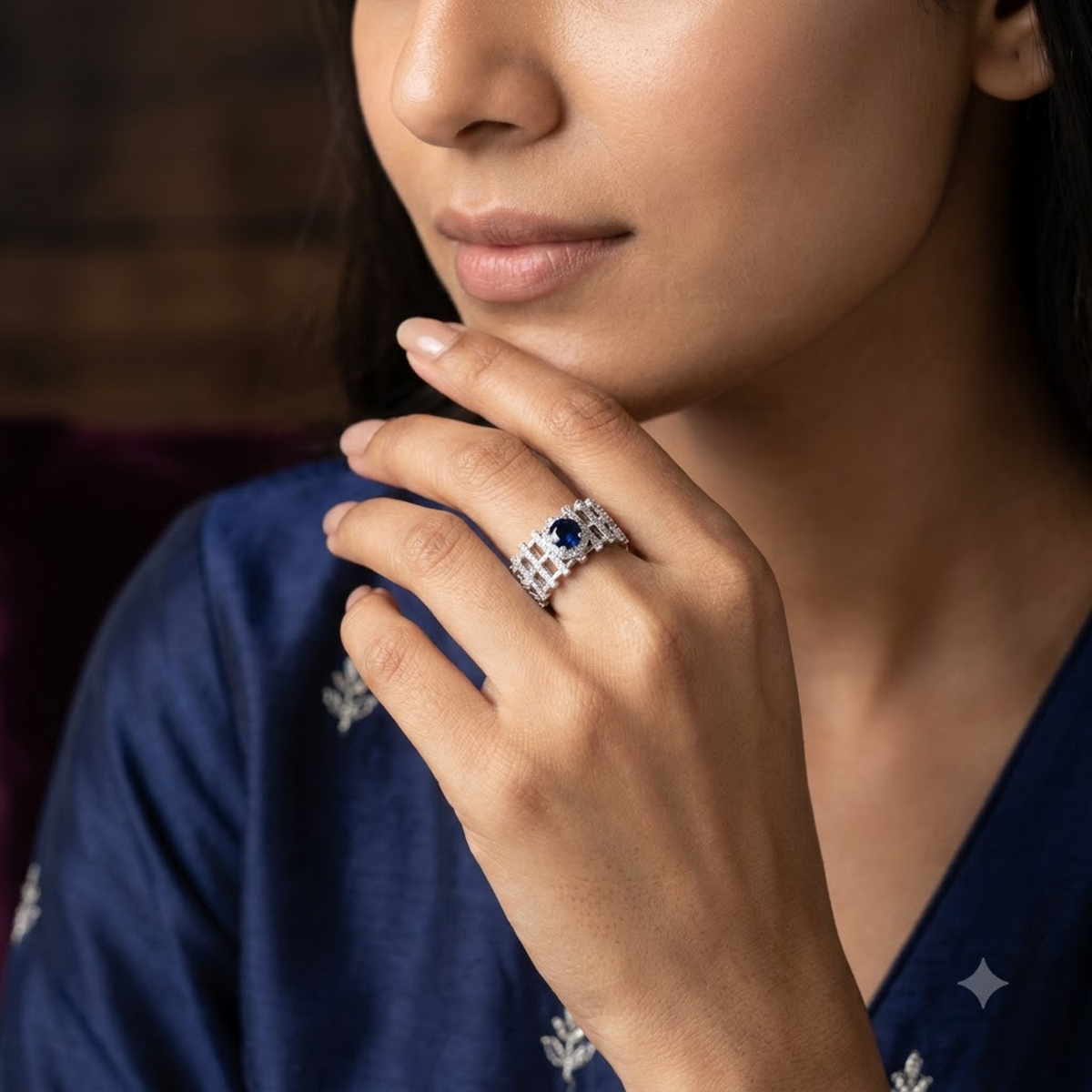 Silver Blue Sapphire Sovereign Band