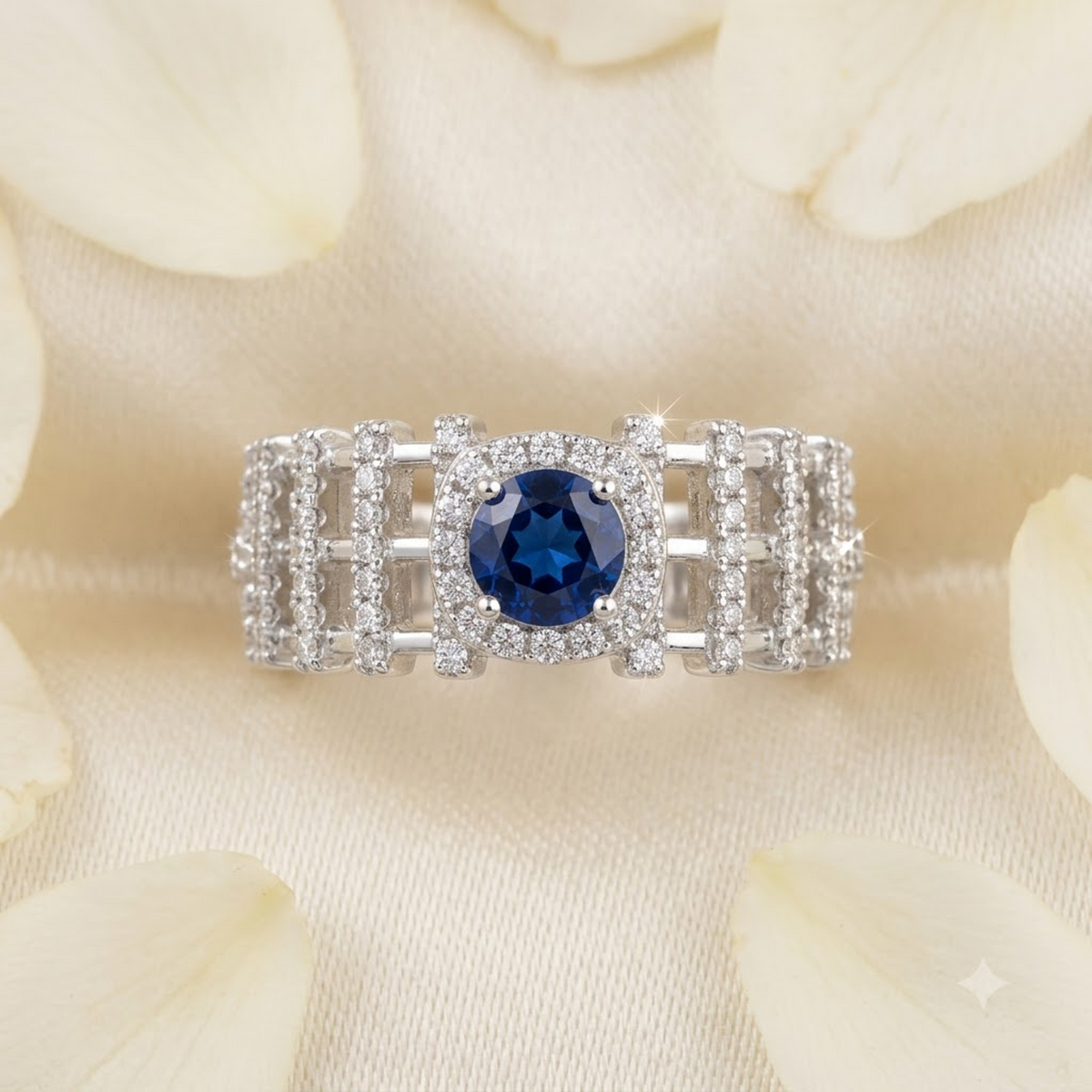 Silver Blue Sapphire Sovereign Band