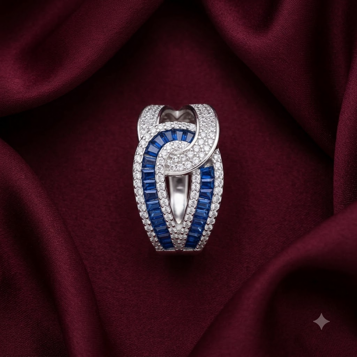 Silver Sapphire Interlace Ring