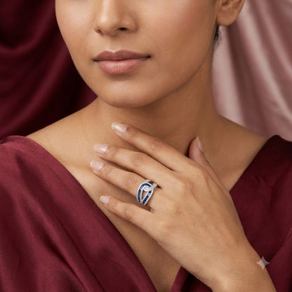 Silver Sapphire Interlace Ring