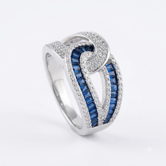 Silver Sapphire Interlace Ring