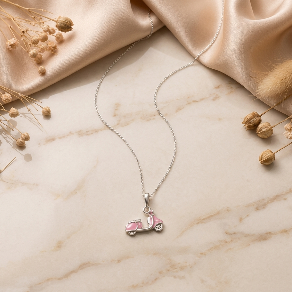 92.5 Silver Pink Scooter Charm Silver Pendant