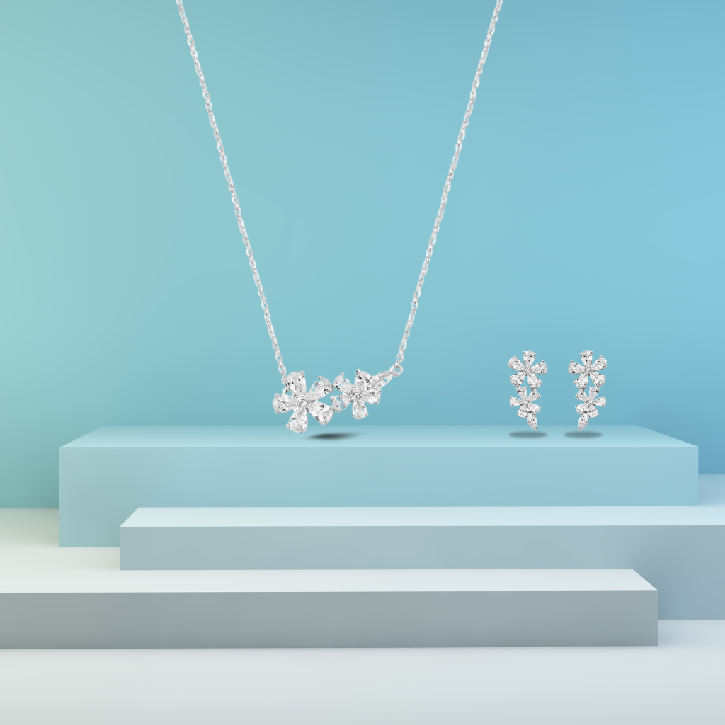 Silver Rosette Drop Set with Link Chain
