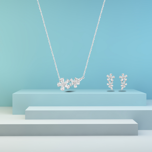 Silver Rosette Drop Set with Link Chain