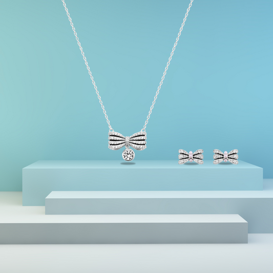 Silver Bow Bliss Set  with Link Chain