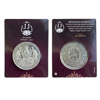A 1999 Indian 2.5 gram silver coin presented in two views on dark maroon cards: one showing the coin front with the Jyotiba inscription, and the other showing the reverse with the Elephant symbol, alongside a certificate of authenticity.