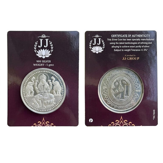 A 1999 Indian 2.5 gram silver coin presented in two views on dark maroon cards: one showing the coin front with the Jyotiba inscription, and the other showing the reverse with the Elephant symbol, alongside a certificate of authenticity.