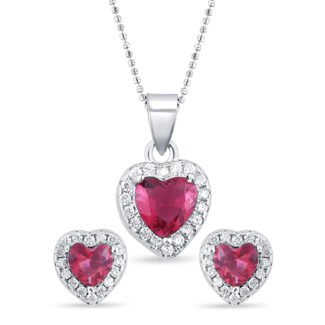Silver Ruby Heart Set with Ball Chain