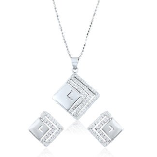 Silver Sqaure Diamond Maze Set with Ball Chain